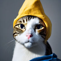 Toby - Cat with a yellow hat #1 by Digital Art Factory