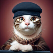 Simon - Cat with a French beret #2 von Digital Art Factory