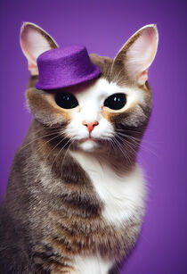 Cooper - Cat with a purple hat #1 by Digital Art Factory