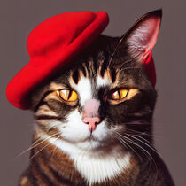 Jack - Cat with a French beret #5 by Digital Art Factory