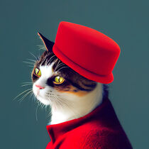 Louie - Cat with a red hat #1 von Digital Art Factory