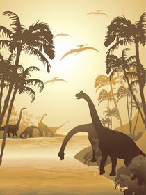 Dinosaurs on Tropical Jurassic Landscape