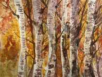 Fall trees and woodpecker von Myungja Anna Koh