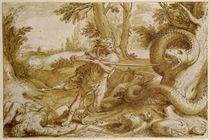Cadmus about to attack a Dragon  by Hendrik Goltzius