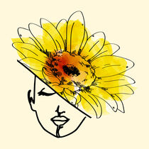 Woman with Sunflowers Abstract Line Art by Erika Kaisersot