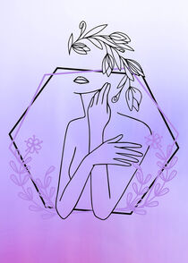 Woman with Flowers Abstract Line Art von Erika Kaisersot