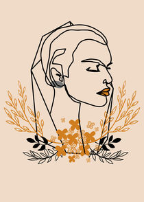 Woman with Flowers Abstract Line Art by Erika Kaisersot