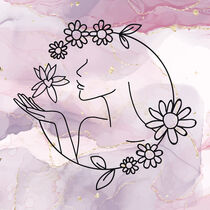 Woman with Flowers Abstract Line Art von Erika Kaisersot