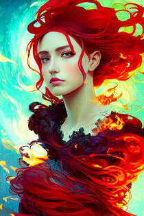 Redhead Woman With Burning Hair and Clothes by ravadineum