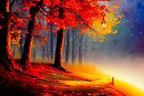 Foggy Autumn Landscape Painting by ravadineum