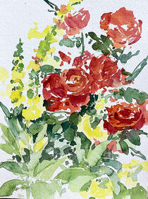 Königskerze und rote Rose von Sonja Jannichsen
