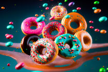 Fliegende Donuts. Mix aus bunten Donuts. von Eugen Wais