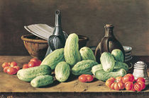 Still Life with Cucumbers and Tomatoes  by Luis Egidio Melendez