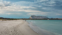 San Teodoro sand beach with turquoise sea water and mountains of island Tavolara in Sadinia Italy by Bastian Linder