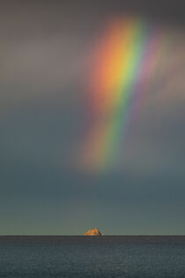 Rainbow over island Isola di Molarotto after rain during sunset in Sadinia Italy at San Teodoro by Bastian Linder