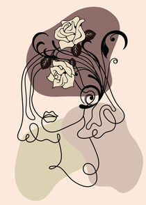 Woman with Flowers Abstract Line Art by Erika Kaisersot