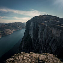 Landscape of Preikestolen rock with view into Lysefjord in Norway by Bastian Linder