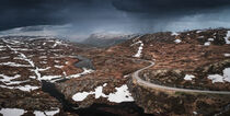 Lonesome road through the landscape of Hardangervidda National Park in Norway by Bastian Linder