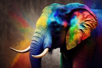 Elephant in colorful powder Holi festival 