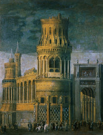 Architectural fantasy depicting the martyrdom of a female saint  by Francois de Nome