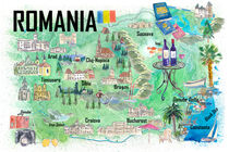 Rumänien Illustrierte Reisekarte mit Straßen und touristischen Highlights von M.  Bleichner