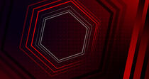 hex and dots. A red and black background with an abstract design