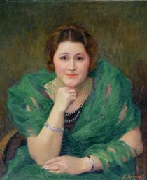 Portrait of a Russian Woman with a Green Scarf  by Jules Ernest Renoux