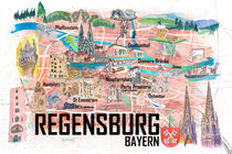Regensburg Illustrierte Karte mit Strassen und Highlights von M.  Bleichner