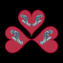 Zackenbarsch - Herzdesign | 3 Rote Herzen - Schwarzer Hintergrund