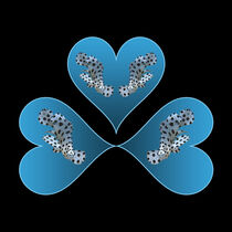 Zackenbarsch - Herzdesign | 3 Blauer Herzen - Schwarzer Hintergrund