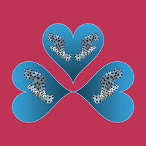 Zackenbarsch - Herzdesign | 3 Blaue Herzen - Magenta Hintergrund