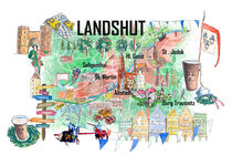 Landshut Illustrierte Karte mit Straßen und touristischen Highlights von M.  Bleichner