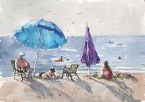 Under an umbrella in the sun. Watercolor by Samira Yanushkova