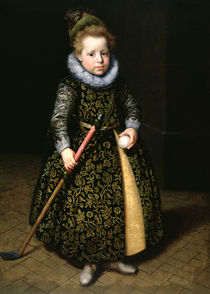 Portrait of a four-year old boy with club and ball by Paulus Moreelse
