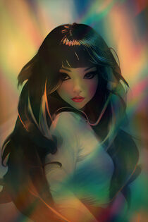 Illustration of Anime Style Girl Surrounded by Rainbow Light by Sandy Richter