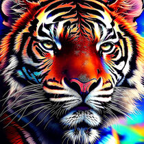 Close up of  a psychedelic Tiger's Face Generative AI. by Luigi Petro