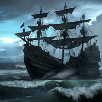 A huge ship sails on a stormy sea. AI generated. by Luigi Petro