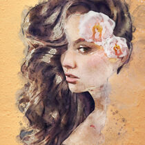 Woman Floral Watercolor Portrait - Frau Blumen Aquarell Portrait von Erika Kaisersot