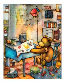 Ein kleiner Teddybär im Kinderzimmer von Ernst Egener