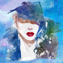Woman Watercolor Portrait Blue - Frauen-Aquarell-Porträt Blau by Erika Kaisersot