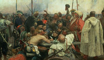 The Zaporozhye Cossacks writing a letter to the Turkish Sultan von Ilya Efimovich Repin