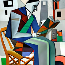 Man on a chair reading a book. by Luigi Petro