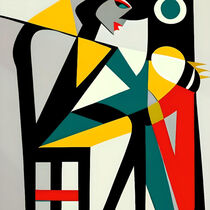 Woman sitting on a chair, cubism style.. by Luigi Petro
