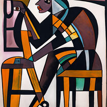 Woman sitting working on a chair, cubism style. by Luigi Petro