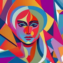 Vibrant Cubist Portrait of a woman. von Luigi Petro