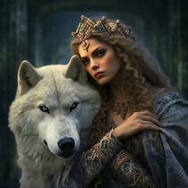'Mysterious Queen with Wolf - Geheimnisvolle Königin mit Wolf' by Erika Kaisersot