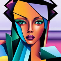 Cubist style portrait of a young woman. von Luigi Petro