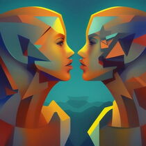 AI-Generated Cubist Portrait of two women. von Luigi Petro