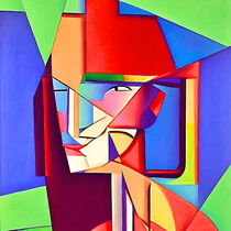 Cubist style portrait of a young woman.