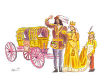 Das Landshuter Brautpaar mit der goldenen Hochzeitskutsche von M.  Bleichner